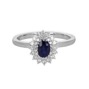 Anello oro bianco 18K con diamanti con zaffiro