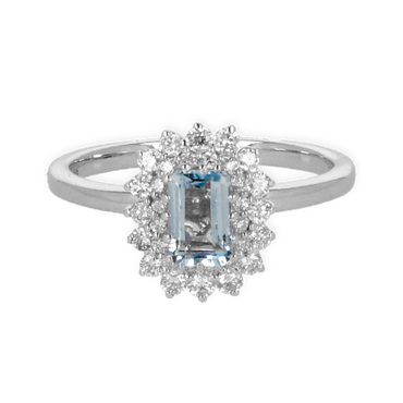 Anello oro bianco 18k con diamanti con acquamarina