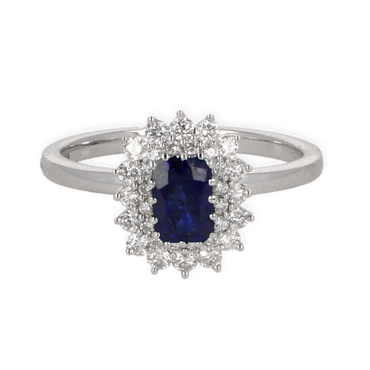 Anello oro bianco 18K con diamanti con zaffiro
