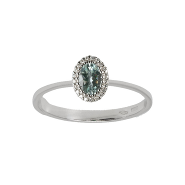 Anello oro bianco 18K con diamanti pavè con acquamarina centrale da 0.29 a 1.00 ct