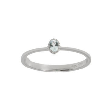 Anello oro bianco 18K con diamanti pavè con acquamarina centrale da 0.35 a 1.29 ct