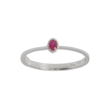 Anello oro bianco 18K con diamanti pavè con rubino centrale da 0.35 a 1.64 ct