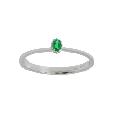 Anello oro bianco 18K con diamanti pavè con smeraldo centrale da 0.40 a 1.29 ct