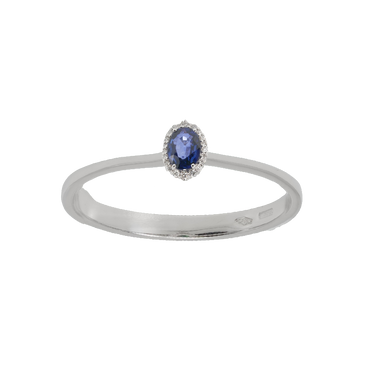 Anello oro bianco 18K con diamanti pavè con zaffiro centrale da 0.35 a 1.54 ct