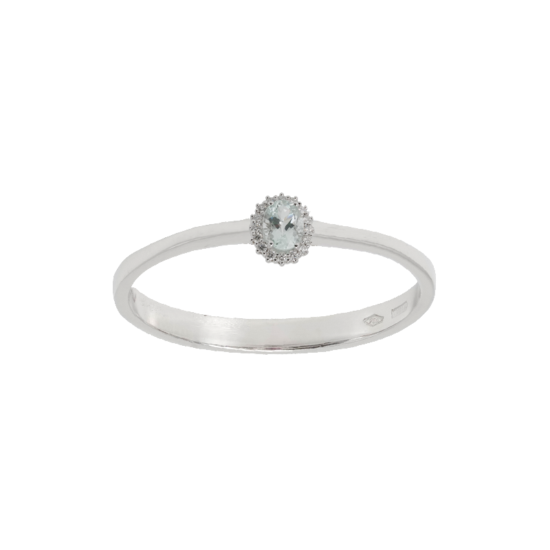 Anello oro bianco 18K con diamanti pavè con acquamarina centrale da 0.40 a 1.40 ct
