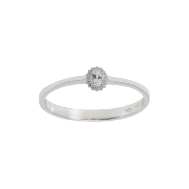 Anello oro bianco 18K con diamanti pavè con acquamarina centrale da 0.40 a 1.40 ct