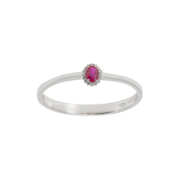 Anello oro bianco 18K con diamanti pavè con rubino centrale da 0.40 a 1.75 ct