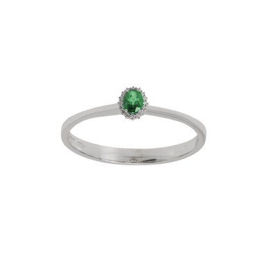 Anello oro bianco 18K con diamanti pavè con smeraldo centrale da 0.45 a 1.40 ct