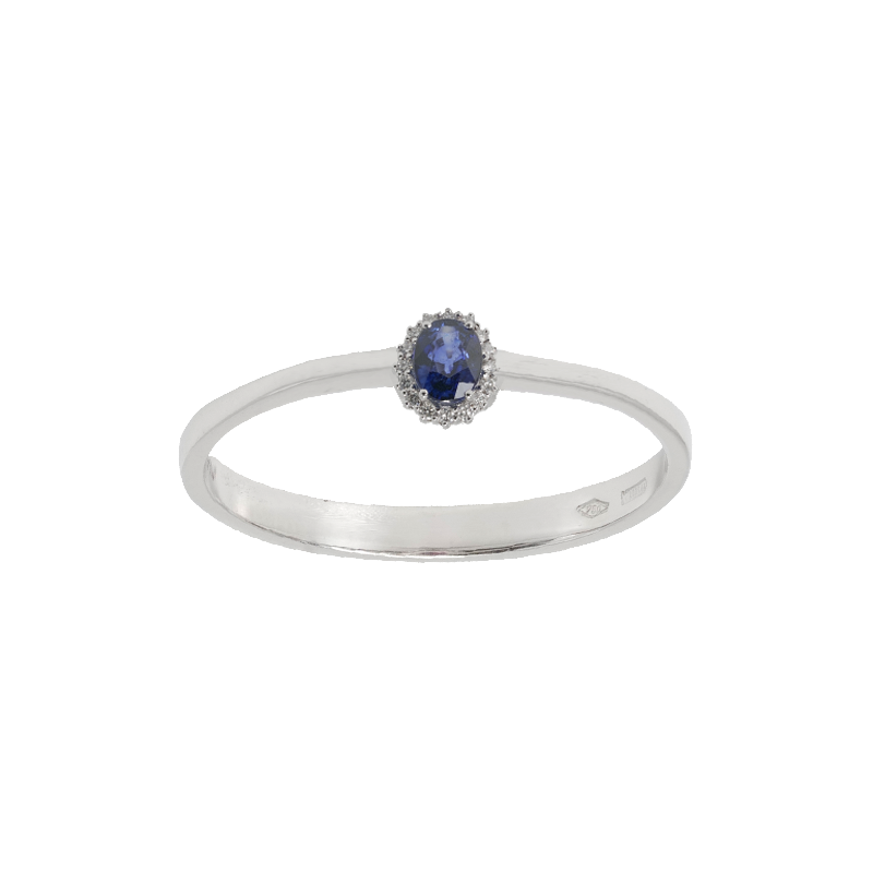 Anello oro bianco 18K con diamanti pavè con zaffiro centrale da 0.40 a 1.65 ct