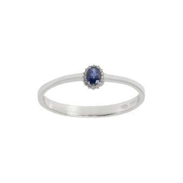 Anello oro bianco 18K con diamanti pavè con zaffiro centrale da 0.40 a 1.65 ct