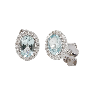 Orecchini in oro bianco 18K con diamanti pavè con acquamarina centrale da 0.58 a 2.00 ct