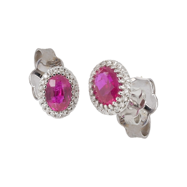 Orecchini in oro bianco 18K con diamanti pavè con rubino centrale da 0.58 a 2.43 ct