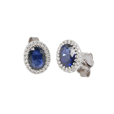 Orecchini in oro bianco 18K con diamanti pavè con zaffiro centrale da 0.58 a 2.00 ct