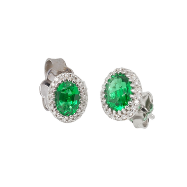 Orecchini in oro bianco 18K con diamanti pavè con smeraldo centrale da 0.68 a 1.80 ct