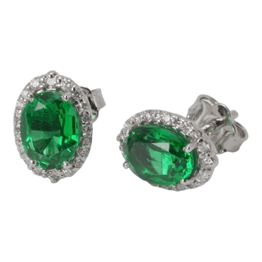 Orecchini in oro bianco 18K con diamanti pavè con smeraldo centrale da 0.90 a 2.80 ct