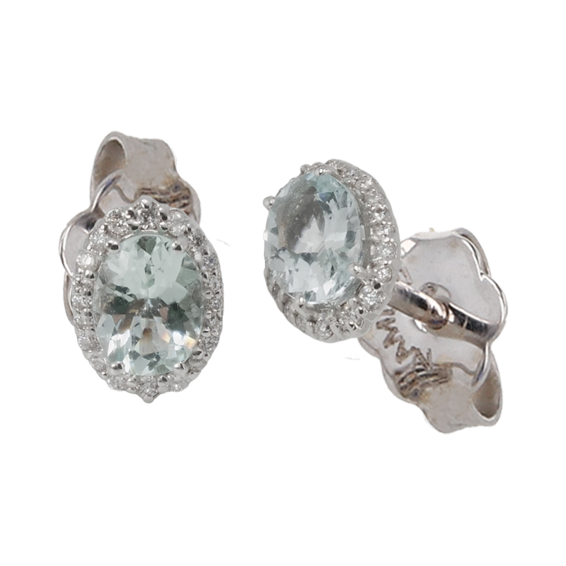 Orecchini in oro bianco 18K con diamanti pavè con acquamarina centrale da 0.69 a 2.58 ct