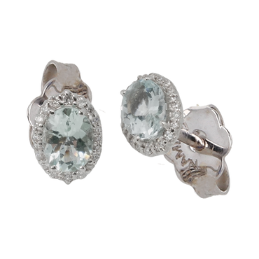 Orecchini in oro bianco 18K con diamanti pavè con acquamarina centrale da 0.69 a 2.58 ct