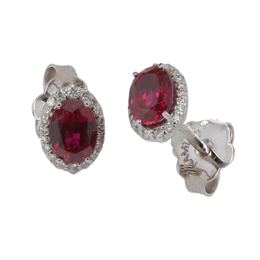 Orecchini in oro bianco 18K con diamanti pavè con rubino centrale da 0.69 a 3.28 ct