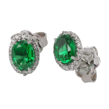 Orecchini in oro bianco 18K con diamanti pavè con smeraldo centrale da 0.79 a 2.58 ct