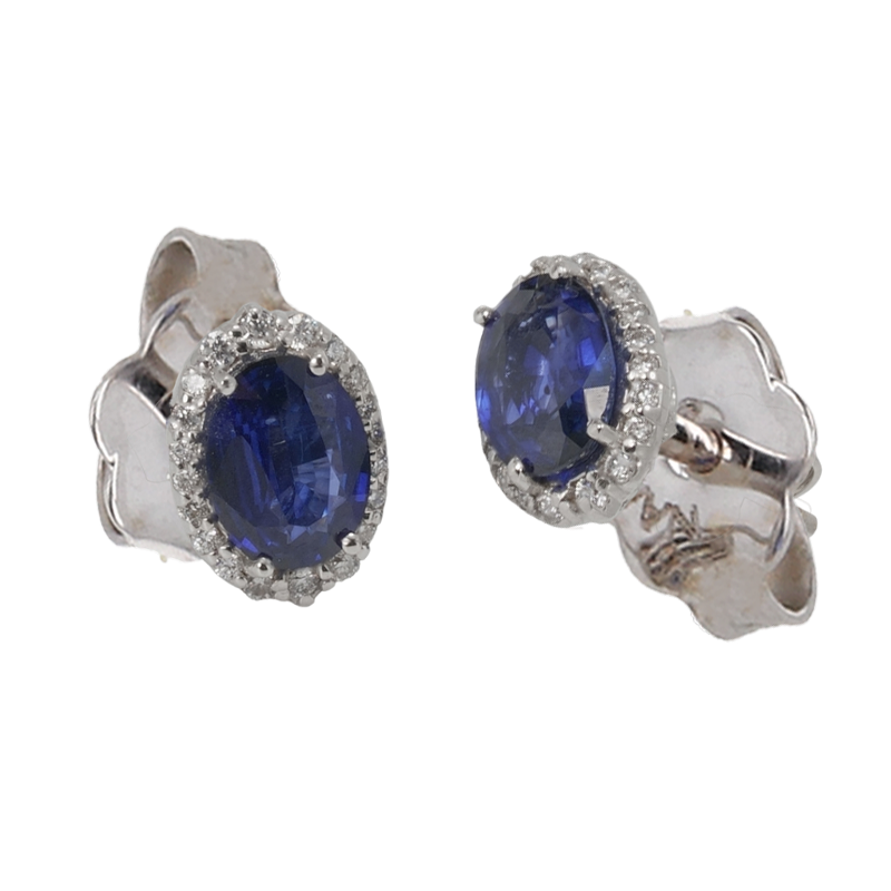 Orecchini in oro bianco 18K con diamanti pavè con zaffiro centrale da 0.69 a 3.08 ct