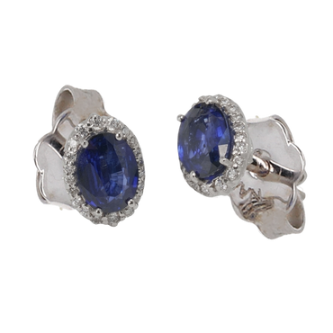 Orecchini in oro bianco 18K con diamanti pavè con zaffiro centrale da 0.69 a 3.08 ct