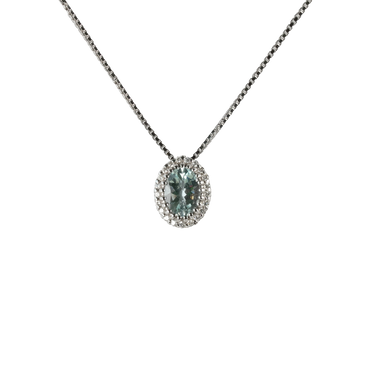 Ciondolo in oro bianco 18K con diamanti pavè con acquamarina centrale da 0.29 a 1.00 ct