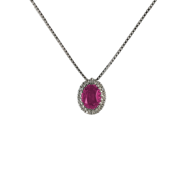 Ciondolo in oro bianco 18K con diamanti pavè con rubino centrale da 0.29 a 1.25 ct