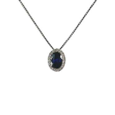 Ciondolo in oro bianco 18K con diamanti pavè con zaffiro centrale da 0.29 a 1.10 ct