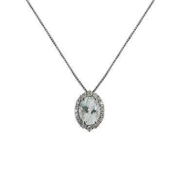 Ciondolo in oro bianco 18K con diamanti pavè con acquamarina centrale da 0.35 a 1.64 ct