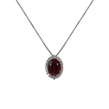 Ciondolo in oro bianco 18K con diamanti pavè con rubino centrale da 0.35 a 1.64 ct