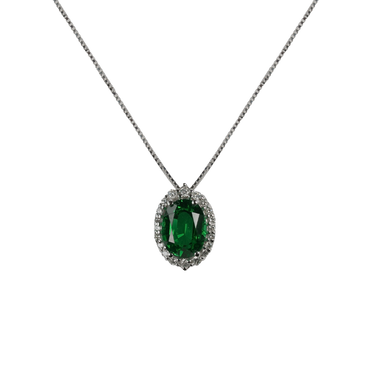 Ciondolo in oro bianco 18K con diamanti pavè con smeraldo centrale da 0.40 a 1.29 ct