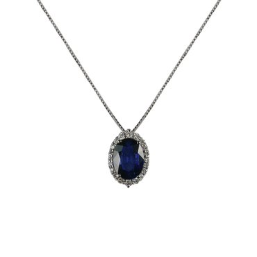 Ciondolo in oro bianco 18K con diamanti pavè con zaffiro centrale da 0.35 a 1.54 ct