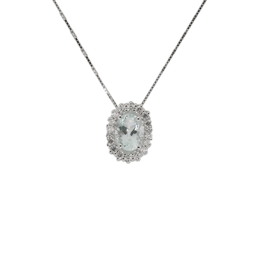 Ciondolo in oro bianco 18K con diamanti pavè con acquamarina centrale da 0.40 a 1.40 ct