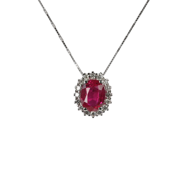 Ciondolo in oro bianco 18K con diamanti pavè con rubino centrale da 0.40 a 1.75 ct