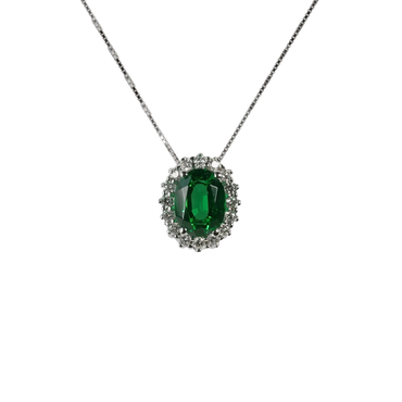Ciondolo in oro bianco 18K con diamanti pavè con smeraldo centrale da 0.45 a 1.40 ct