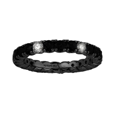 Fedina giro oro brunito 18K con diamanti neri/spot diamanti bianchi