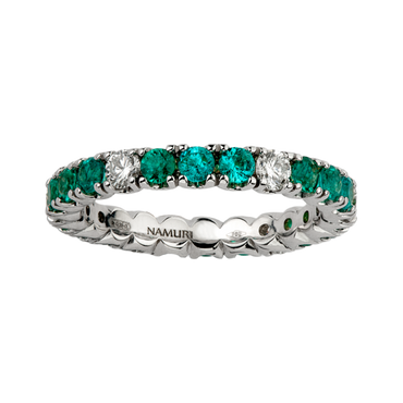 Fedina Giro Oro bianco 18K con Diamanti e Smeraldi