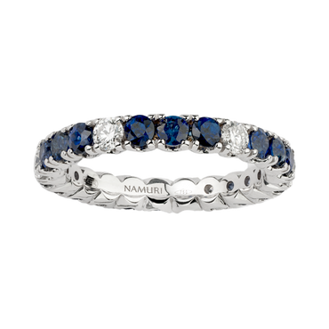 Fedina Giro Oro bianco 18K con Diamanti e Zaffiri