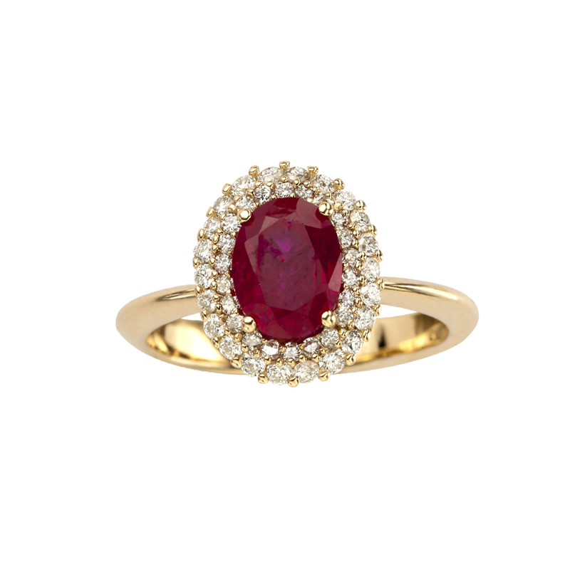 Anello oro rosa 18K con diamanti da 0.37 a 0.60 ct con rubino 7x5, 8x6 e 10x8 TRT