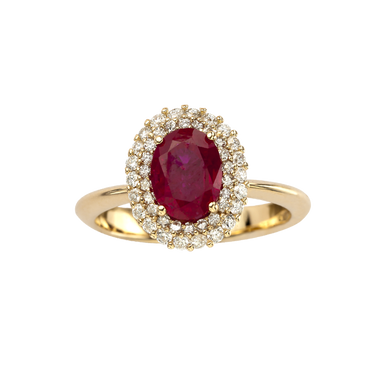 Anello oro giallo 18K con diamanti da 0.37 a 0.60 ct con rubino 7x5, 8x6 e 10x8 TRT