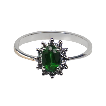 Anello oro bianco 18K con diamanti con smeraldo TRT