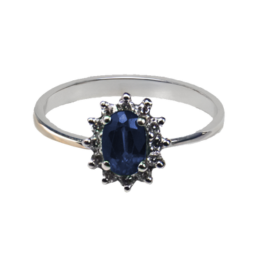 Anello Oro bianco 18K con Diamanti e Zaffiro