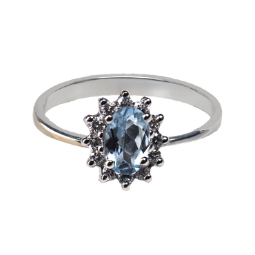 Anello Oro bianco 18K con Diamanti e Acquamarina