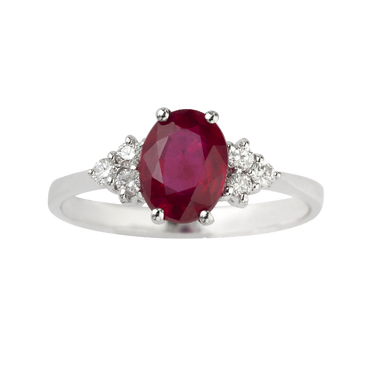 Anello Oro bianco 18K con Diamanti e Rubino Tondo