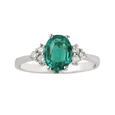 Anello Oro bianco 18K con Diamanti e Smeraldo Tondo