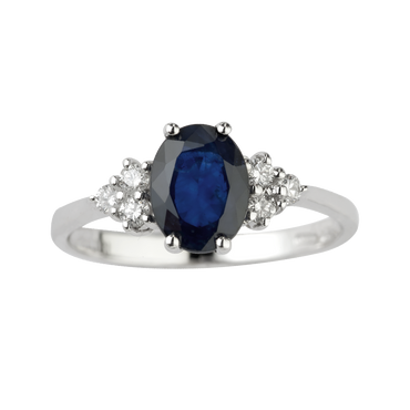 Anello Oro bianco 18K con Diamanti e Zaffiro Tondo