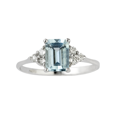 Anello Oro bianco 18K con Diamanti e Acquamarina