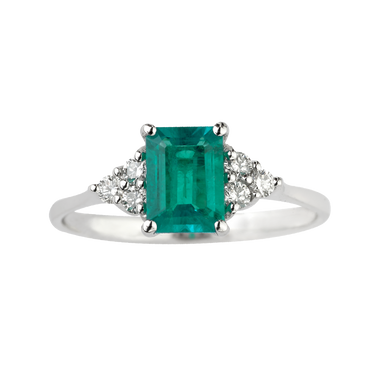 Anello Oro bianco 18K con Diamanti e Smeraldo