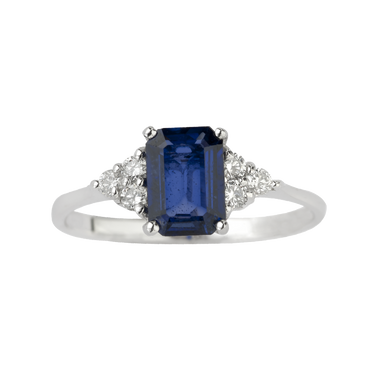 Anello Oro bianco 18K con Diamanti e Zaffiro