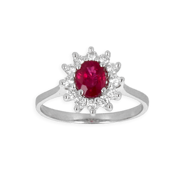 Anello in oro bianco 18K con diamanti con centrale Rubino